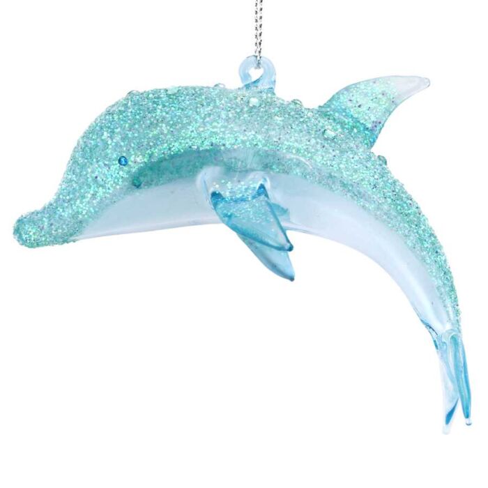 Gisela Graham Clear/Blue Glass Dolphin Decoration-2